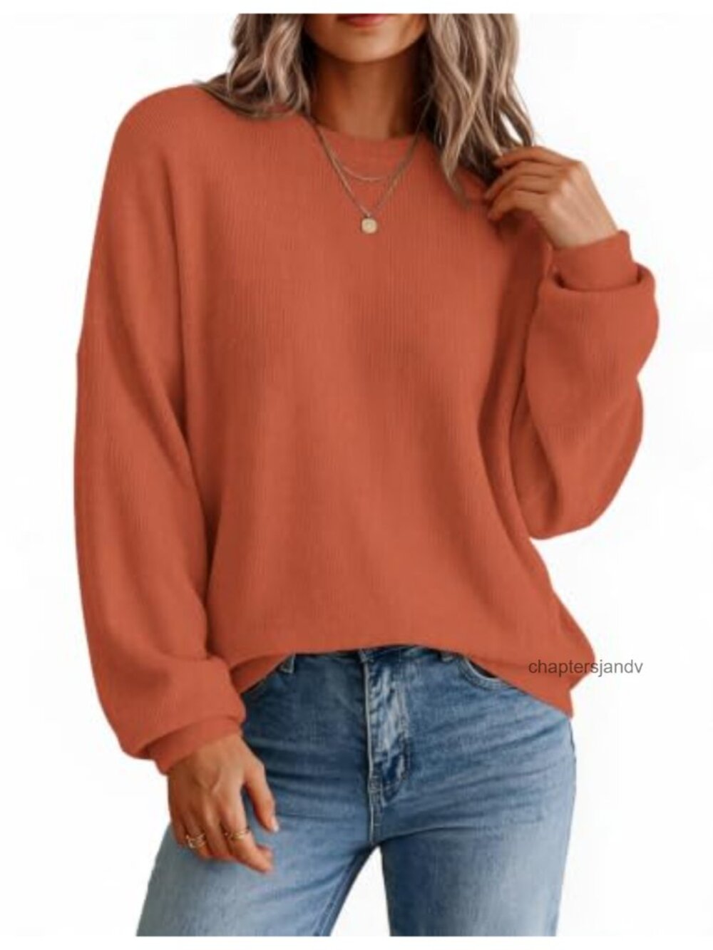 Oversized Knit Sweater Women Crewneck Long Sleeve Pullover Fall